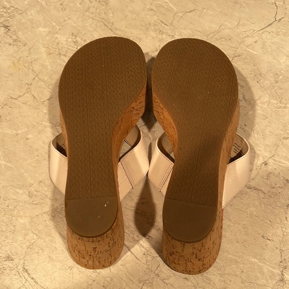 MICHAEL Michael Kors White Leather Cork Platform Thong Sandals